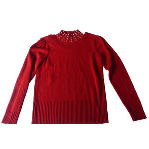 NY‎ & Co 80s Sweater MEDIUM Rhinestone Mock Neck Y2K Open Snap Emo Studded